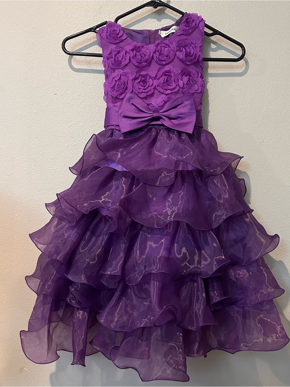 Girls Purple Ruffled Flower-Bodice Party Dress